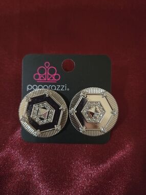 Paparazzi Silver Geometric Crystal Earrings